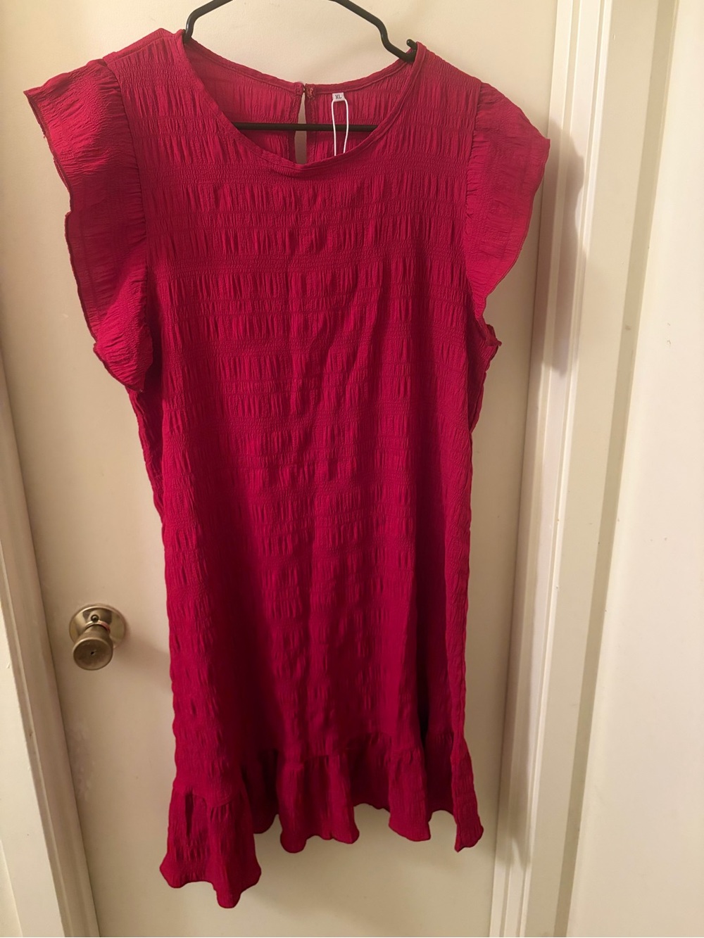 Casual Red Ruffle-Hem Flutter Sleeve Dress